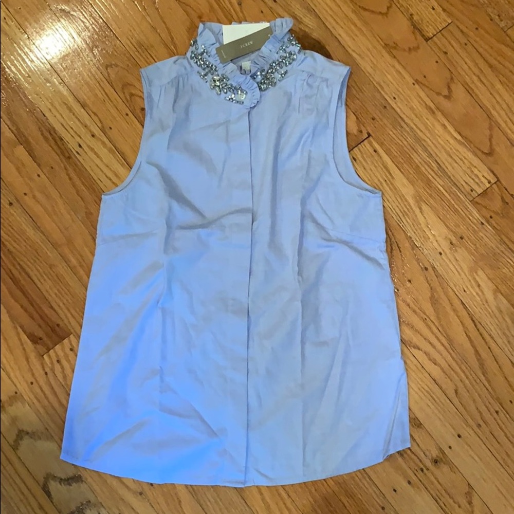 Jcrew blue oxford tank with jeweled collar